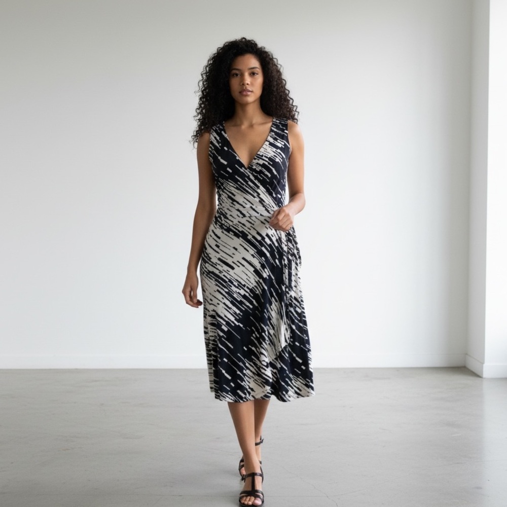 BCBGMaxAzria Black & Écru Lightning Edge Bodycon Wrap Dress Sz XS. NWT - Picture 14 of 14